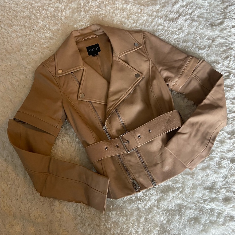 Marciano Tan Lamb Skin Biker Jacket